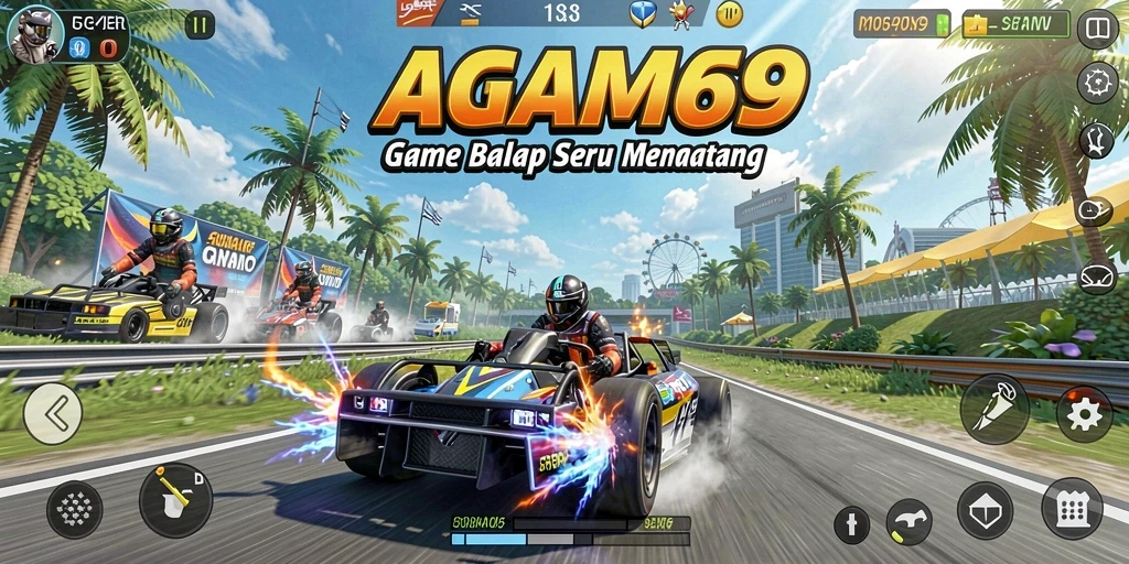 Tampilan gameplay AGAM69 yang menampilkan aksi balap yang mendebarkan.