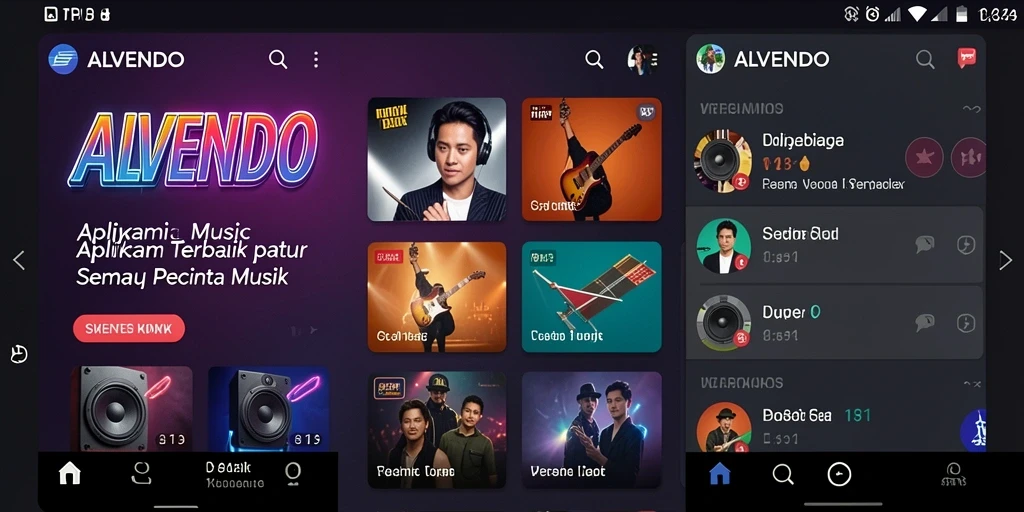 Screenshot utama ALVENDO menampilkan antarmuka sederhana dan gameplay interaktif dengan musik.