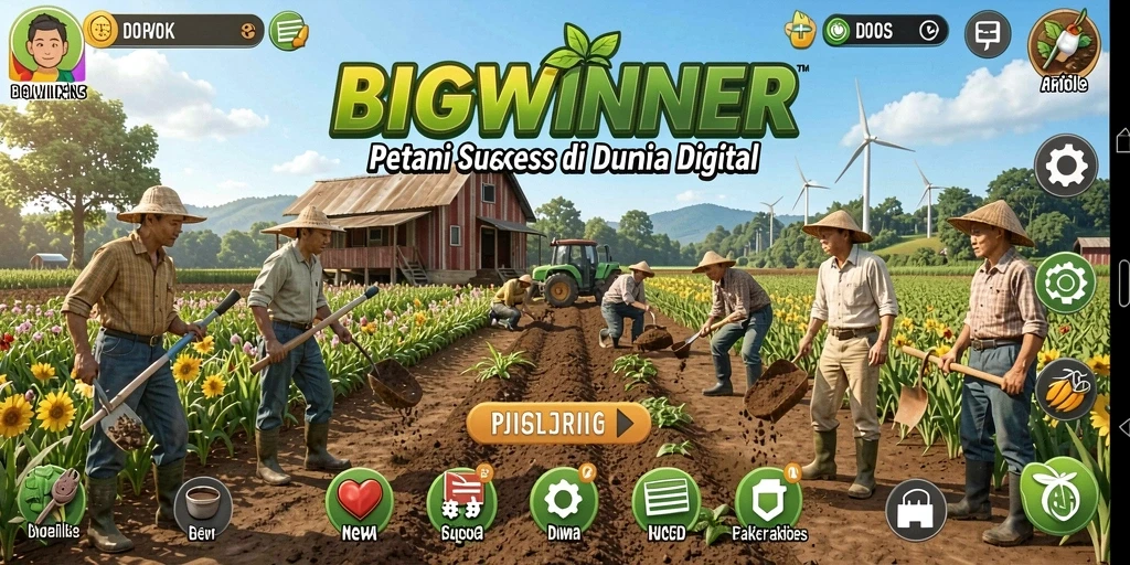 Tangkapan layar BIGWINNER menunjukkan suasana pertanian yang cerah dan menawan.