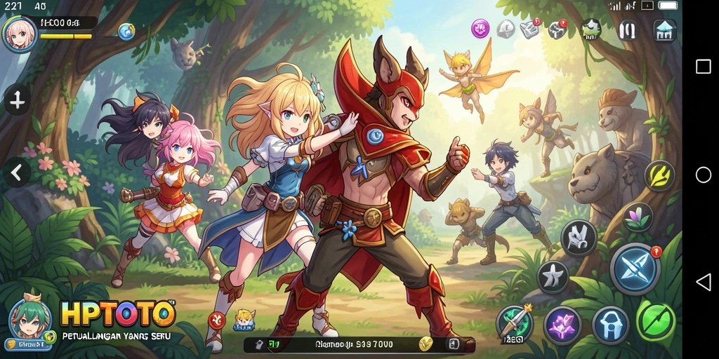 Screenshot gameplay HPTOTO dengan aksi pertarungan karakter anime.
