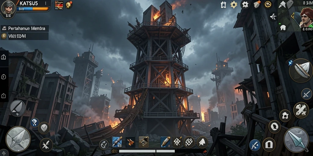 Screenshot gameplay KATSU5 menampilkan strategi menara defensif yang seru.
