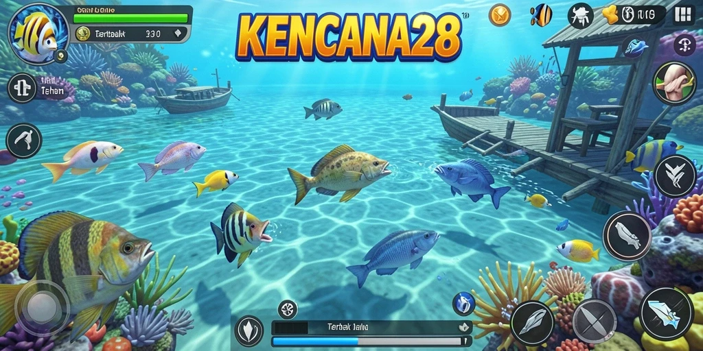 Tampilan gameplay KENCANA28 saat menembak ikan dengan senjata.