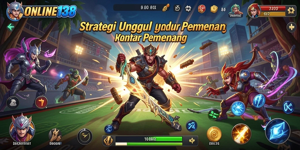 Screenshot utama ONLINE138 menunjukkan aksi strategi mendebarkan di tengah pertempuran.