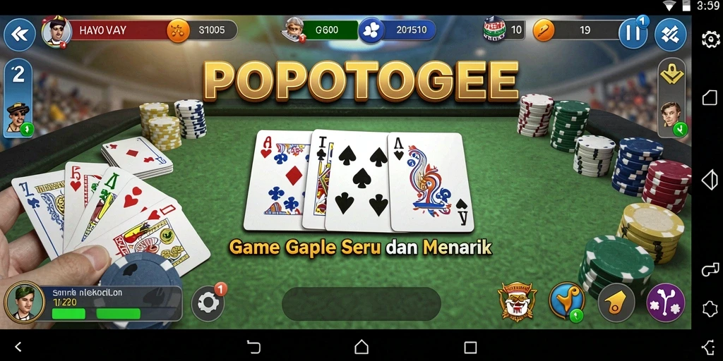 Screenshot gameplay POPOTOGEL yang menggambarkan serunya bermain Gaple.