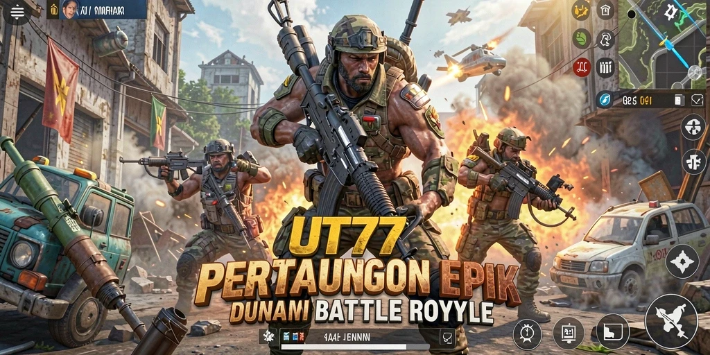 Tampilan gameplay UT77 menampilkan aksi pertempuran Battle Royale yang seru.