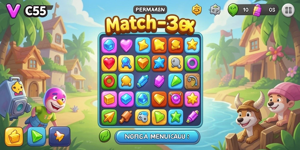 Tampilan gameplay seru dari VC55 dalam genre Match-3.